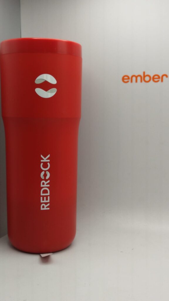 Custom printed ember travel mugs red with company lgoos