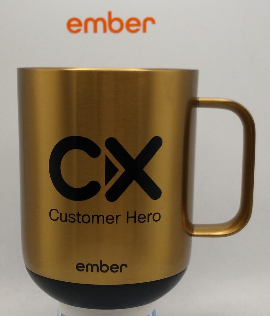 Enhance your brand with our customized printed gold Ember mugs. Personalize them with your logo, creating a stylish and functional promotional item that leaves a lasting impression