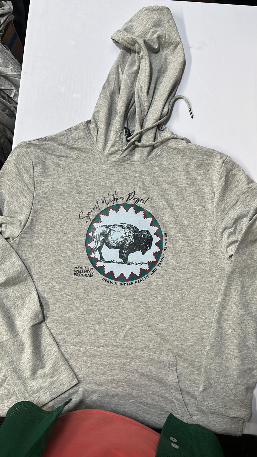 Gray Hoodie With A Bison Logo Printed