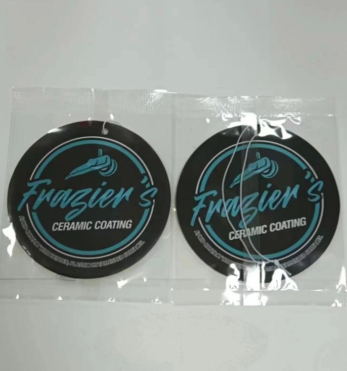 Custom printed air freshener with custom logo and scents 4" max size customized air deodorizer