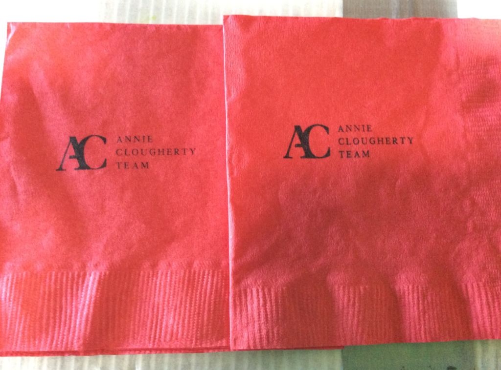 Custom 7.5" colored dinner napkins printed with company logo